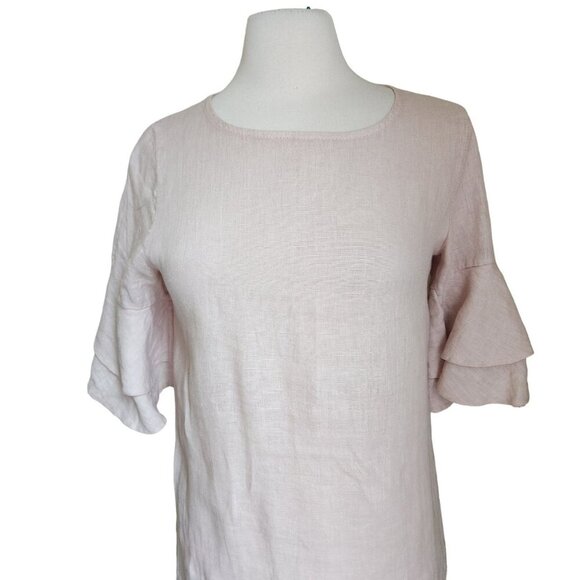 Francesca Bettin 100% Linen‎ Shift Dress S Layered Bell Sleeves Pink Made Italy - Picture 2 of 16